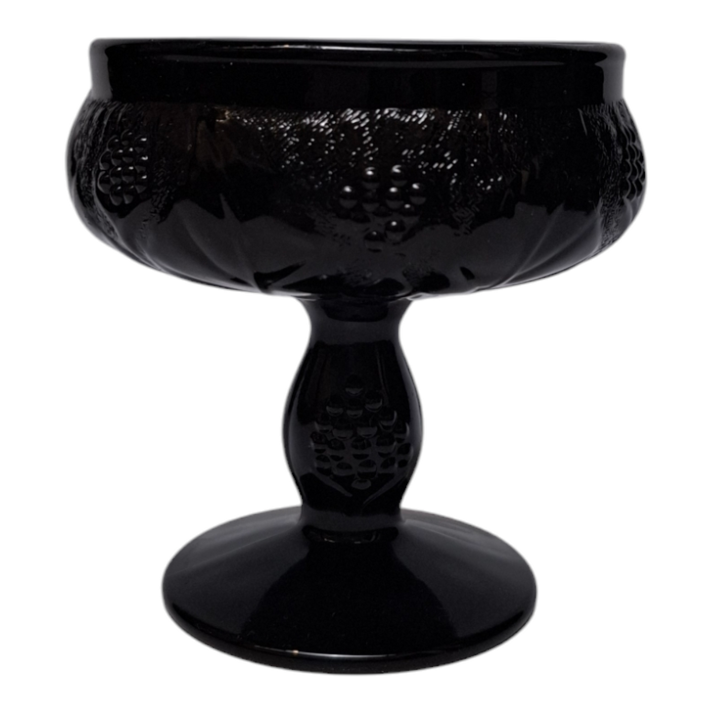 Pucharki z motywem owoców, czarne szkło