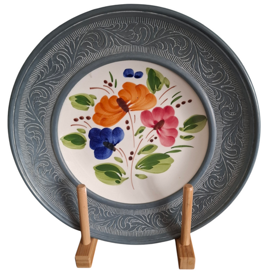 Talerz ozdobny na ścianę porcelana/cyna