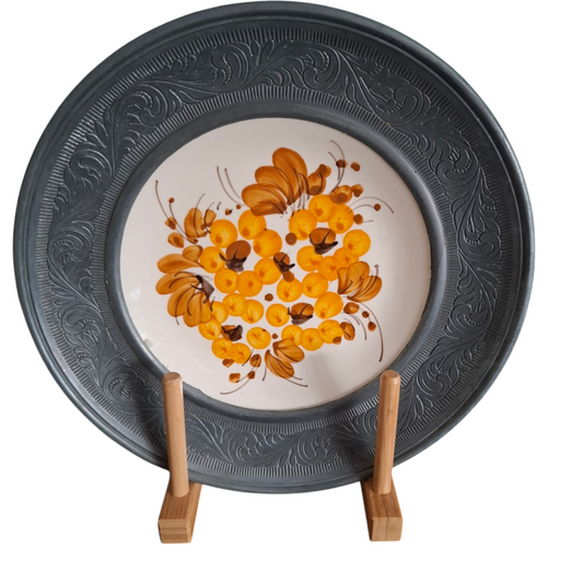 Talerz ozdobny na ścianę porcelana/cyna